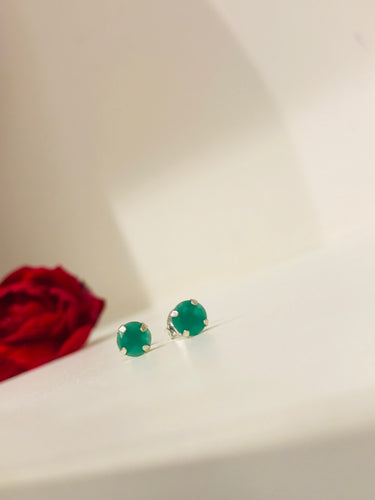 925 Silver Small Green Stud Earrings